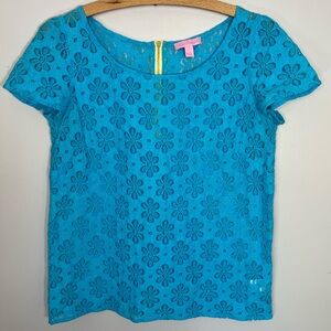 Lilly Pulitzer Women’s Turquoise Blue Floral Lace Women's Blouse Top Size S